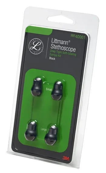Littmann Ersatzteil-Set Ohroliven Ersatzteile-Set in der Verpackung mit vier weichen Ohroliven in schwarz.