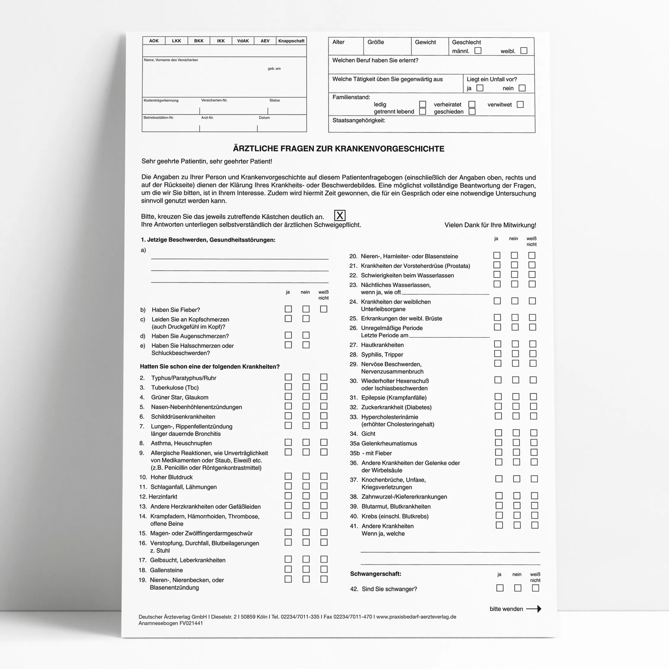 Anamnesebogen 1 Anamnesebogen (Wartezimmer-Fragebogen)