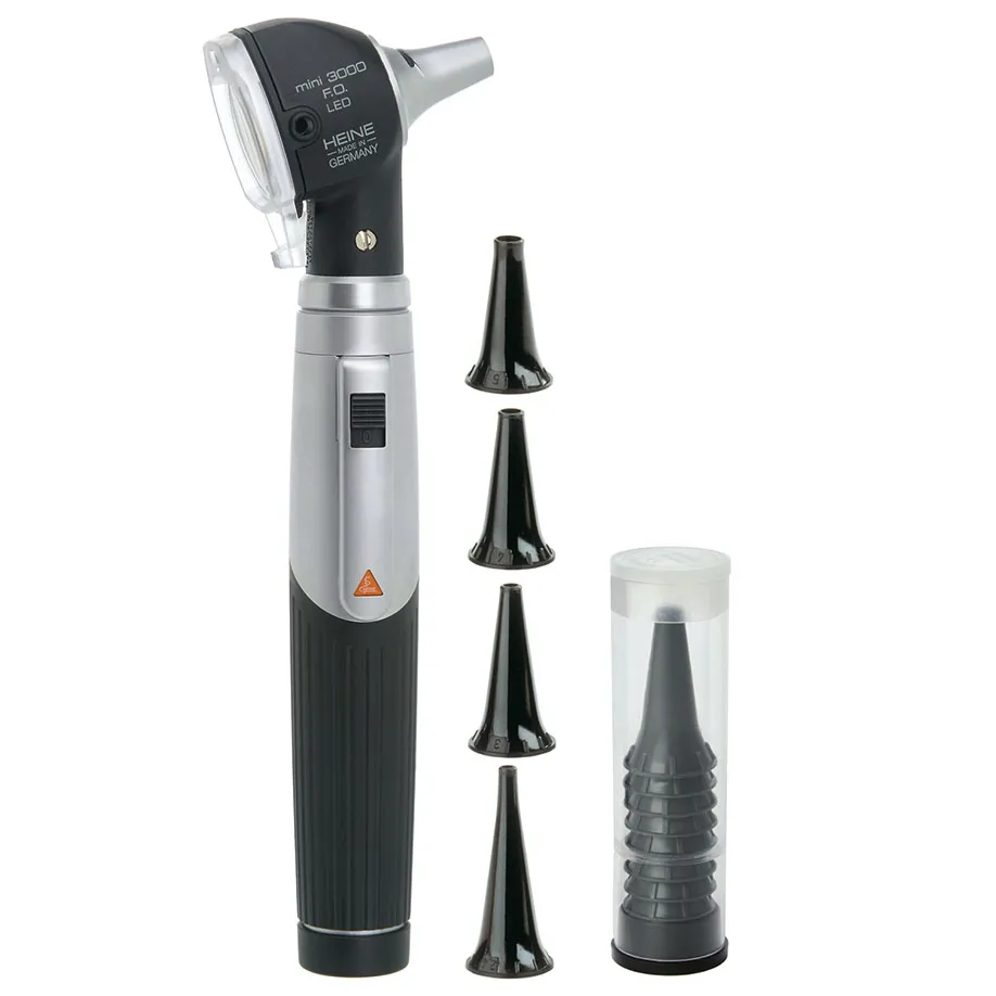 HEINE mini 3000 F.O. Otoskop 2,5 V LED, schwarz, mit Batteriegriff, Dauergebrauchs- und Einweg-Tips HEINE mini 3000 F.O. Otoskop 2,5 V LED, schwarz, mit Batteriegriff, Dauergebrauchs- und Einweg-Tips