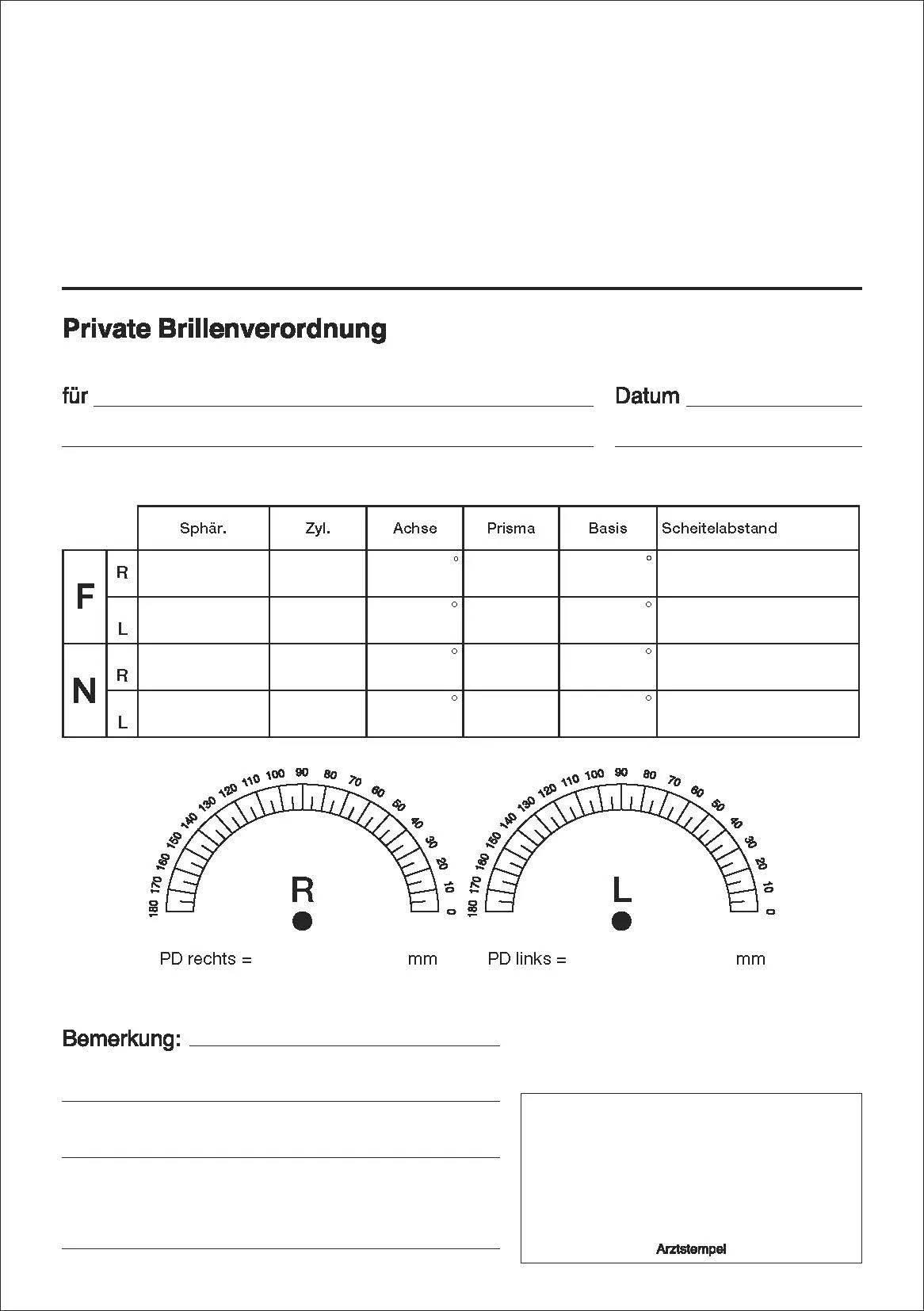 Privat-Brillenrezepte A5 hoch weiß lose 2 Die Privat-Brillenrezepte im Format DIN A5 hoch sind als praktischer Abreißblock gestaltet und bieten einen Vordruck für eine einfache Handhabung. Jede Seite ist einseitig schwarz bedruckt und besteht aus hochwertigem 80 g Qualitätspapier in Weiß.