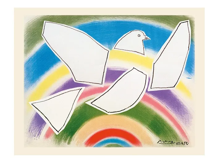 Picasso, Fliegende Taube im Regenbogen (Friedenstaube) Picasso, Fliegende Taube im Regenbogen (Friedenstaube)