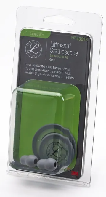 Ersatzteil-Set für Classic III grau Ersatzteil-Set in grau für Littmann Classic III, Cardiology IV und CORE mit weichen Ohroliven, Membranen für Kinder und Erwachsene sowie Kälteschutzring.