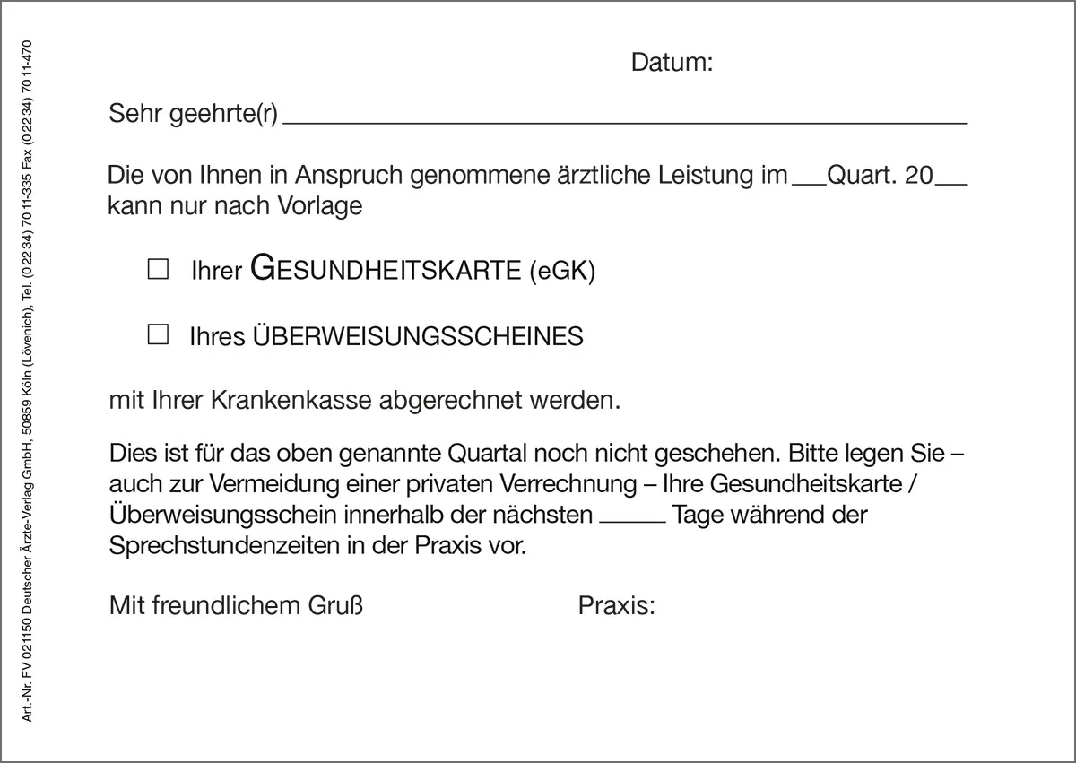 Erinnerungskarte fehlende Versichertenkarte / eGK Erinnerungskarte fehlende Versichertenkarte / eGK