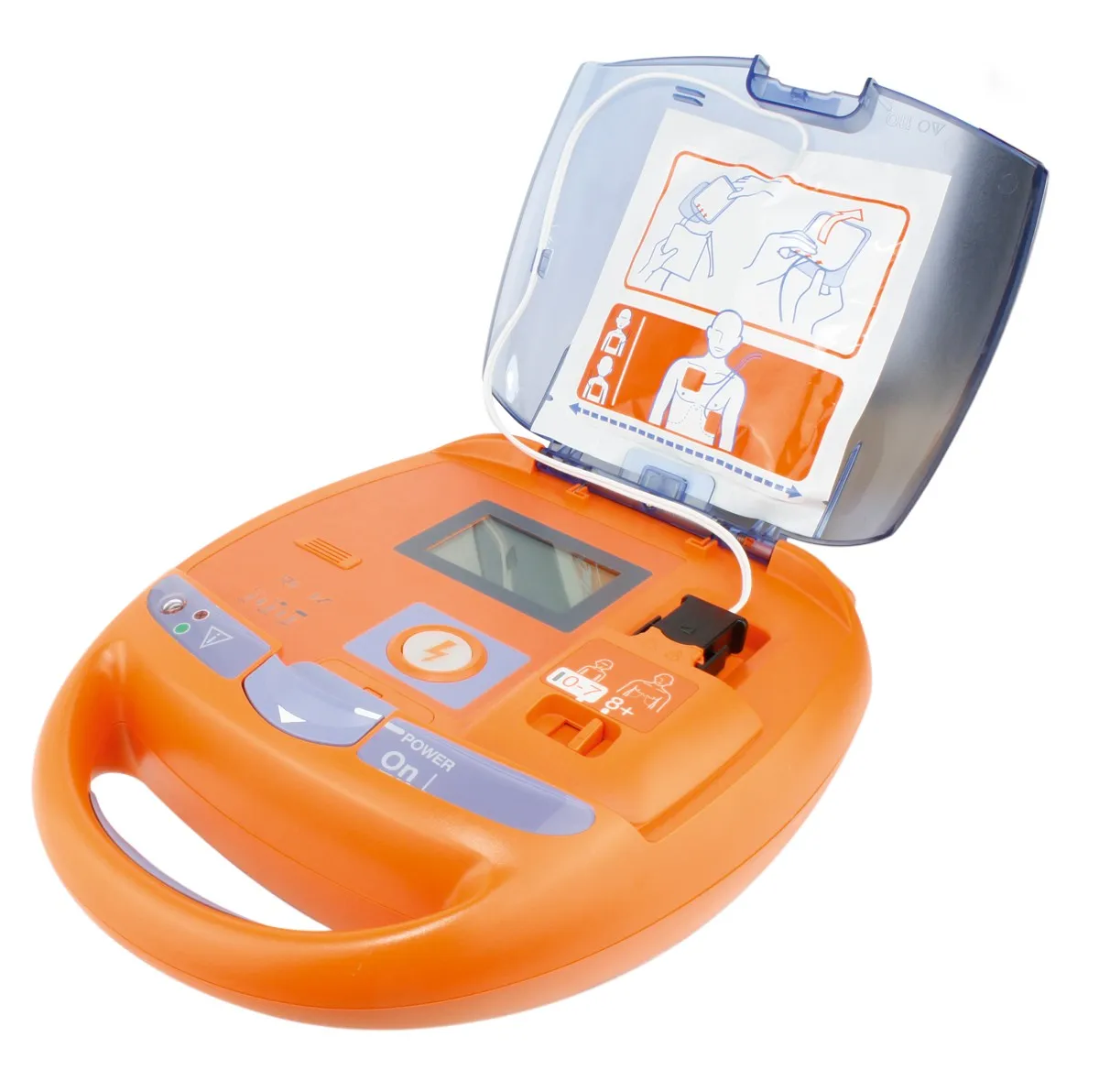 AED 2152 Defibrillator Offener orangener Defibrillator Set mit Anweisung.