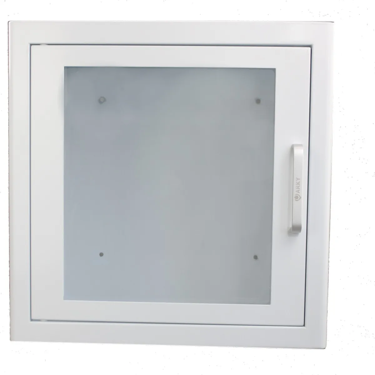 Premium Wandschrank für AED Metallschrank mit großem Sichtfenster in weiß und pulverbeschichtet.