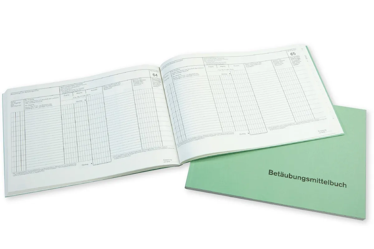 Betäubungsmittelbuch Betäubungsmittelbuch im DIN A4 Querformat zur sorgfältigen Dokumentation von Zu- und Abgängen der Betäubungsmittelbestände gemäß § 13 BtMVV. Das Buch umfasst 100 Seiten und enthält ein Inhaltsverzeichnis für eine einfache Navigation und Organisation.