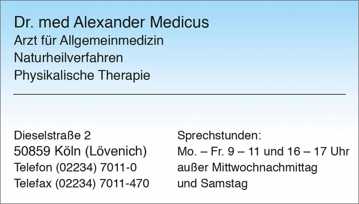 Visitenkarte Serie Blau Muster vier Die Visitenkarte der Serie Blau im praktischen Scheckkartenformat ist ein ansprechendes Werbemittel für Ihre Praxis mit sämtlichen Informationen. Sie ist einseitig bedruckt und kann auf Wunsch mit Ihrem individuellen Praxislogo versehen werden.