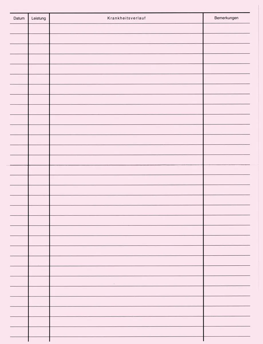 Einlagebogen Karteimappen rosa Beidseitig bedruckter Einlegebogen in rosa für Karteimappen mit wichtigen HNO-Basisdaten, im Format 21 x 29 cm (DIN A4), aus 80 g holzfreiem Papier, ideal zur Erweiterung von Karteimappen und sehr gut beschreibbar.