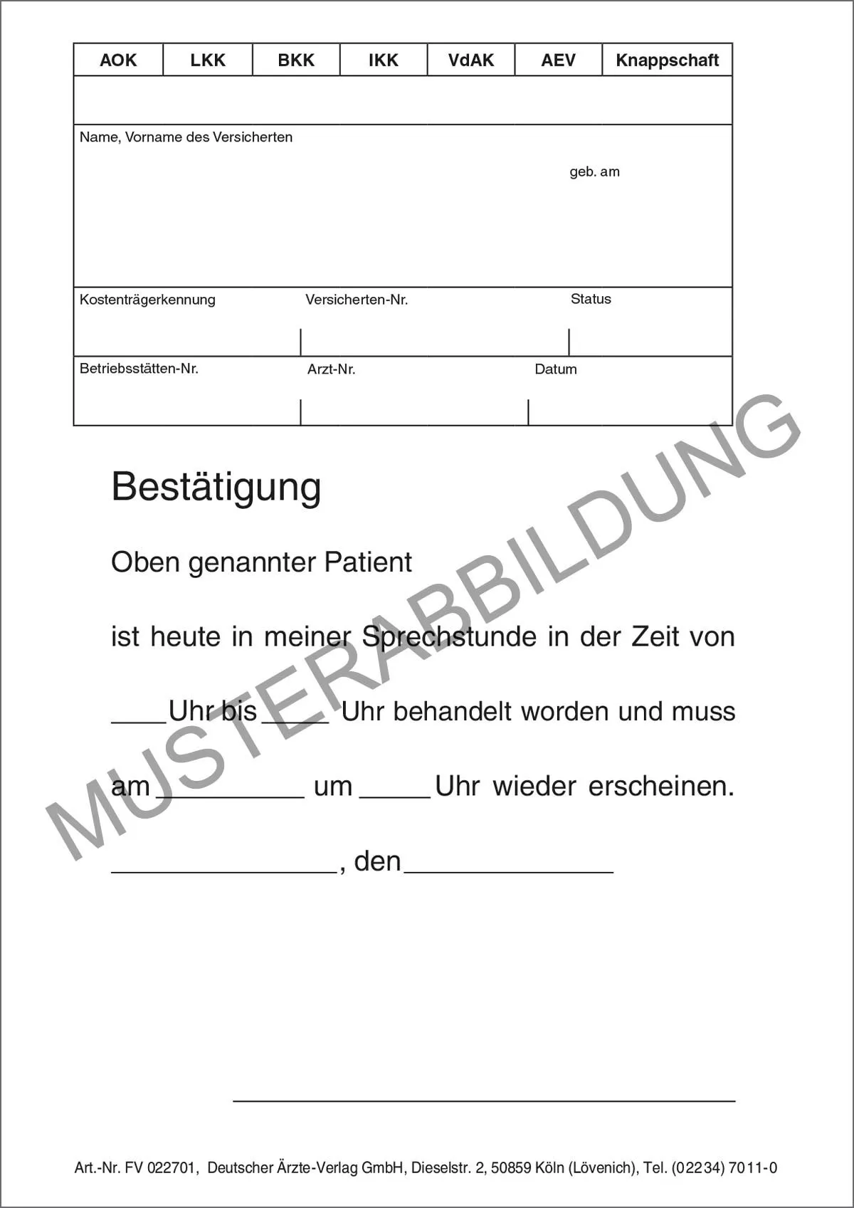 Bestätigung Sprechstundenbesuch Bestätigung über Sprechstundenbesuch