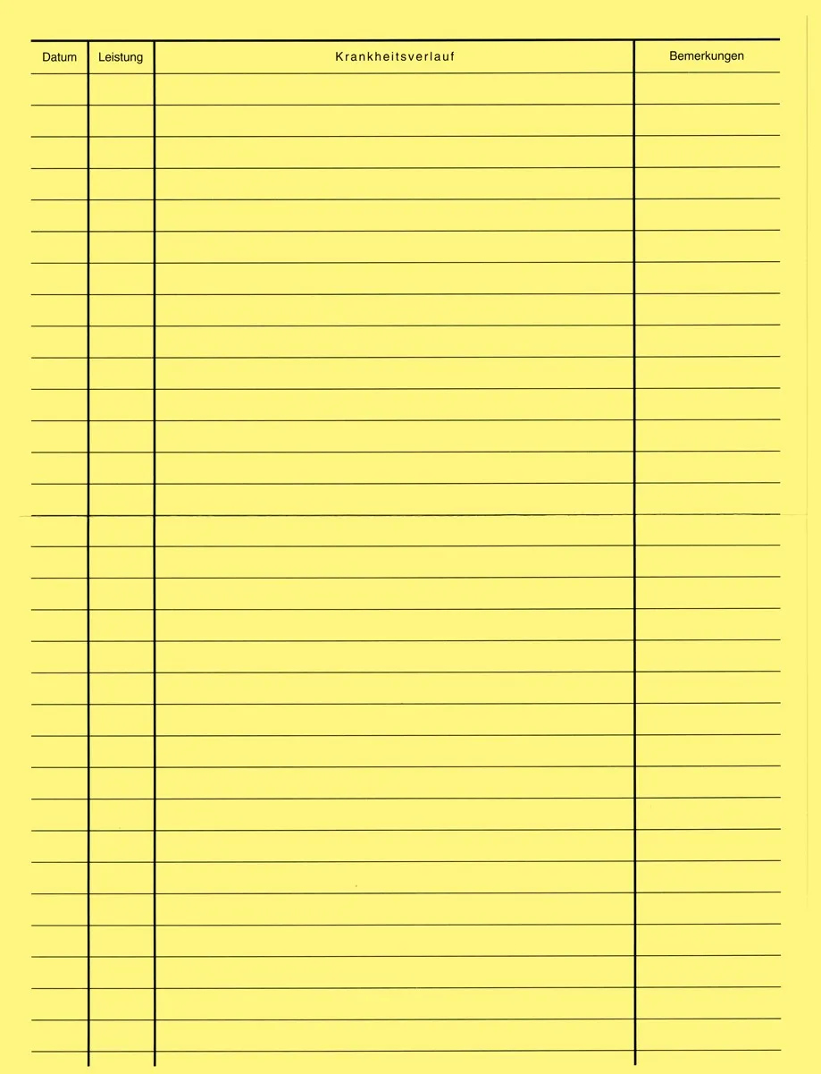 Einlagebogen Karteimappen gelb Beidseitig bedruckter Einlegebogen in gelb für Karteimappen mit wichtigen HNO-Basisdaten, im Format 21 x 29 cm (DIN A4), aus 80 g holzfreiem Papier, ideal zur Erweiterung von Karteimappen und sehr gut beschreibbar.